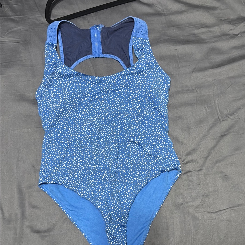Nike Blue and White One Piece Swimsuit with Racerback